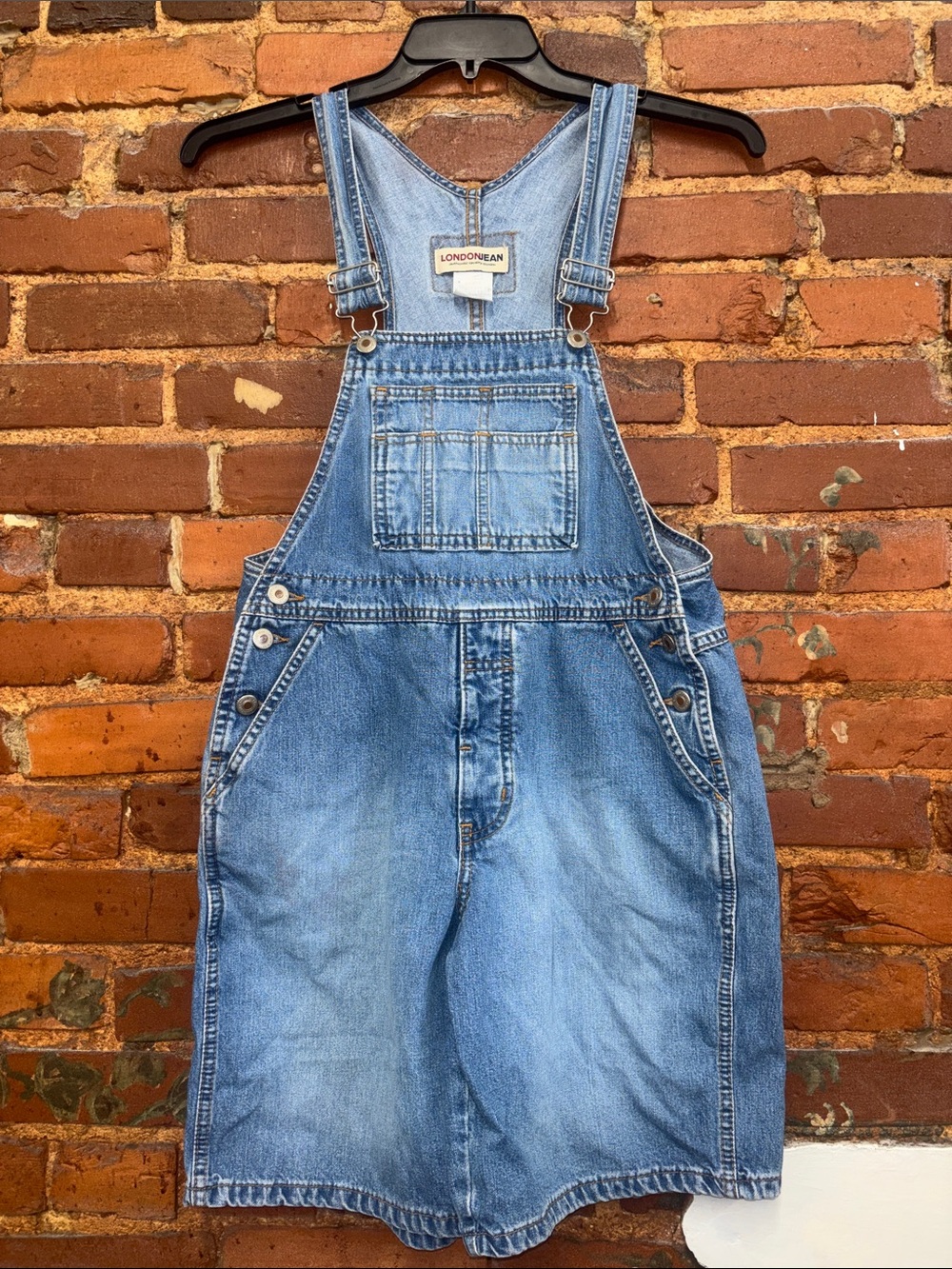 Vintage Y2K LONDONJEAN Light Blue Denim Short Overalls Oversied XS